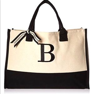Classic Black and White Initial Canvas Tote Bags (B), 100% Cotton, 17"x19"x2 NEW